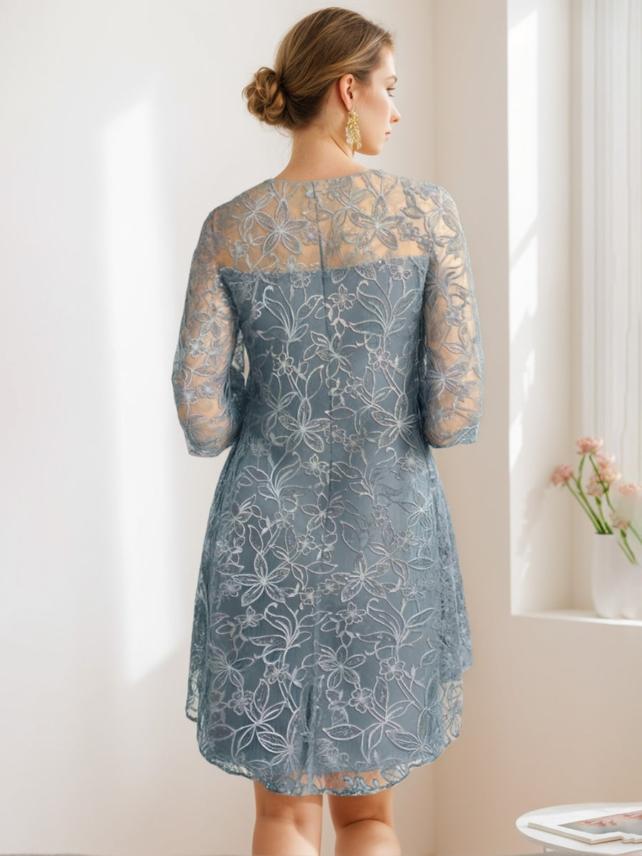 Knee-Length Scoop Neck A-Line Mother of the Bride Dress with Princess Cut and Appliques-BMbridal
