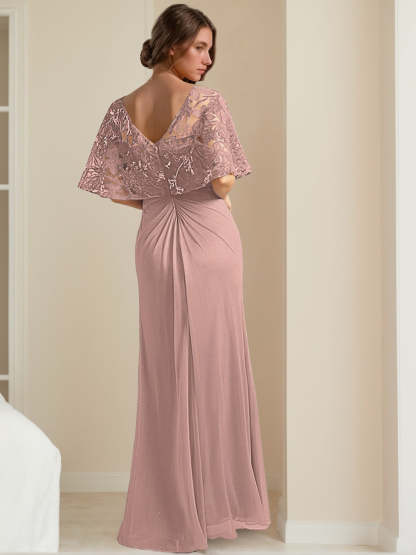Elegant V-Neck A-Line Mother of the Bride Dress with Appliques Ankle-Length-BMbridal