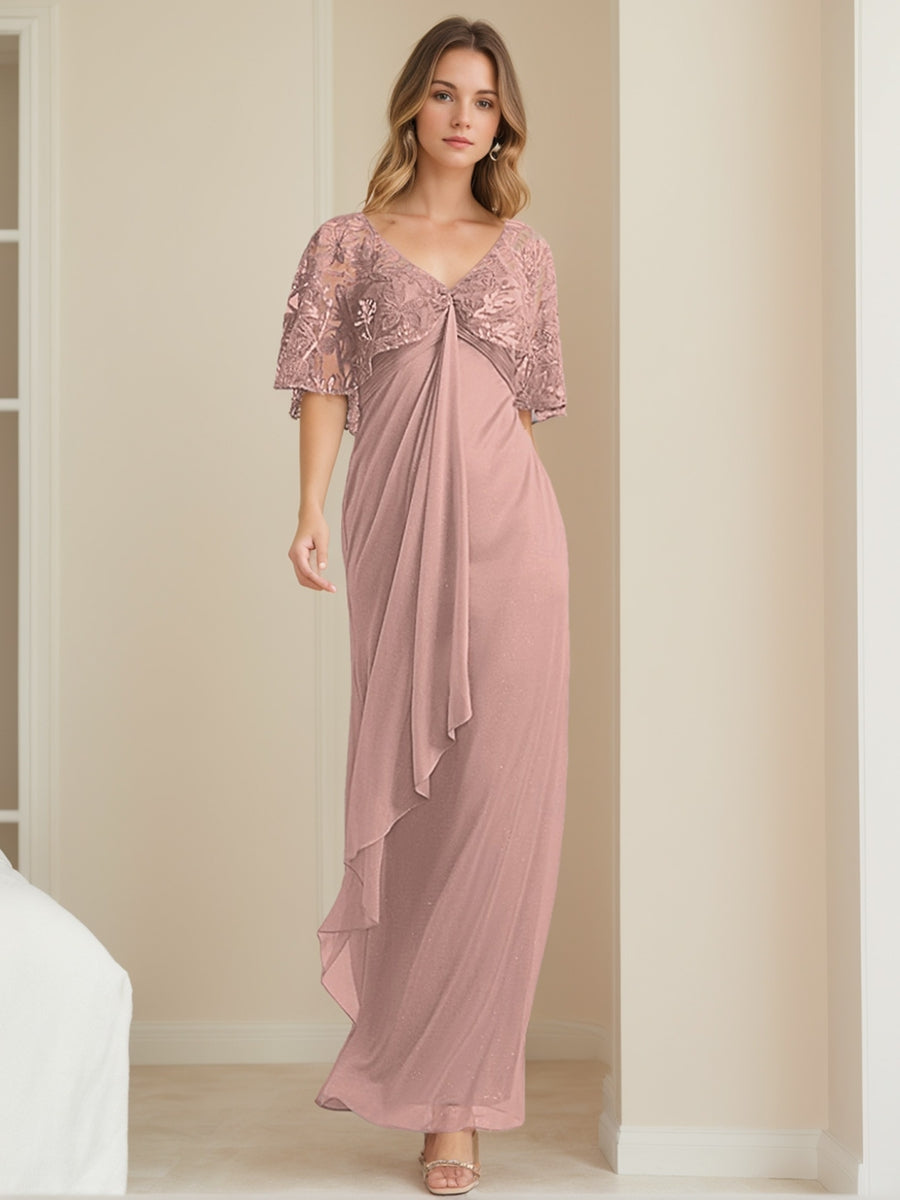Elegant V-Neck A-Line Mother of the Bride Dress with Appliques Ankle-Length-BMbridal