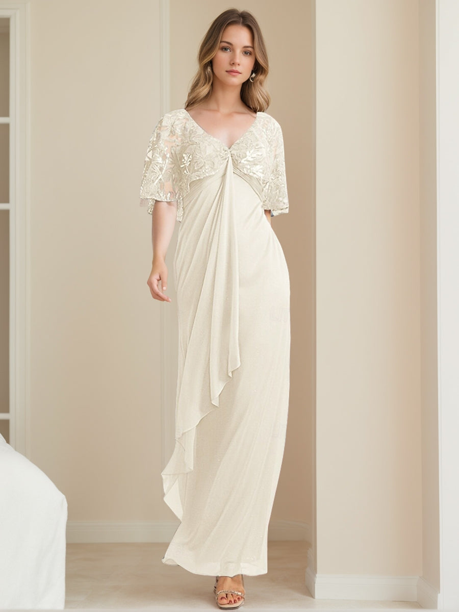 Elegant V-Neck A-Line Mother of the Bride Dress with Appliques Ankle-Length-BMbridal