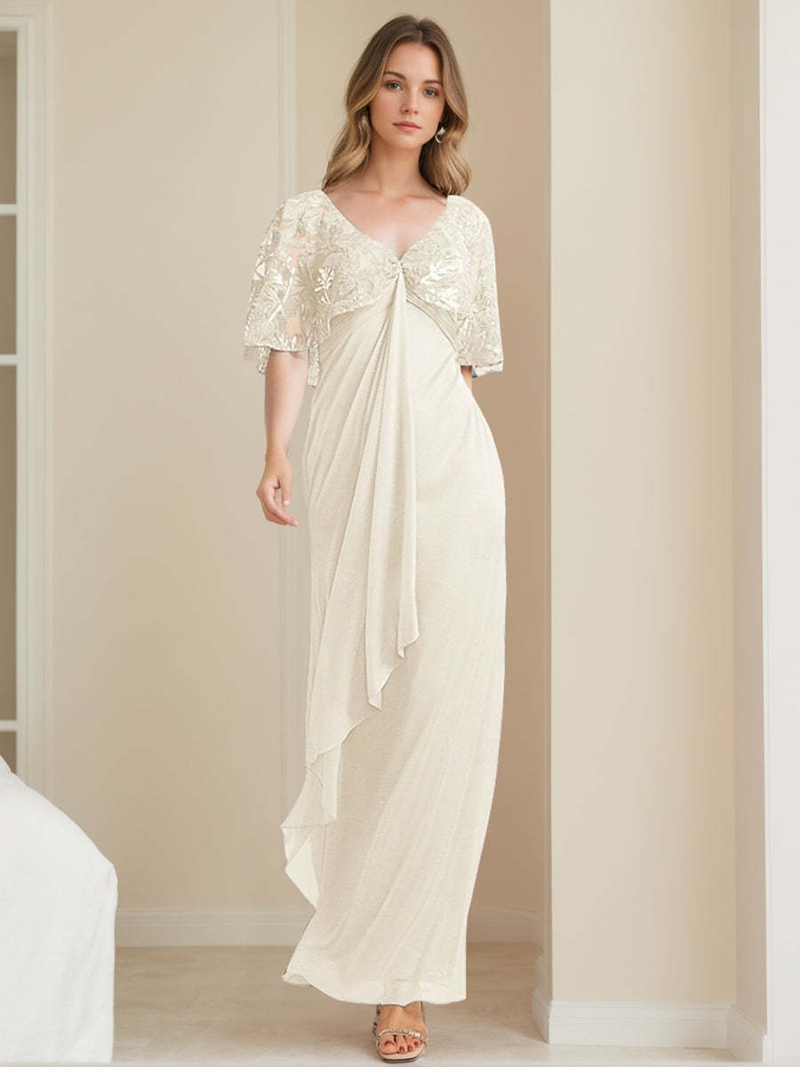 Elegant V-Neck A-Line Mother of the Bride Dress with Appliques Ankle-Length-BMbridal