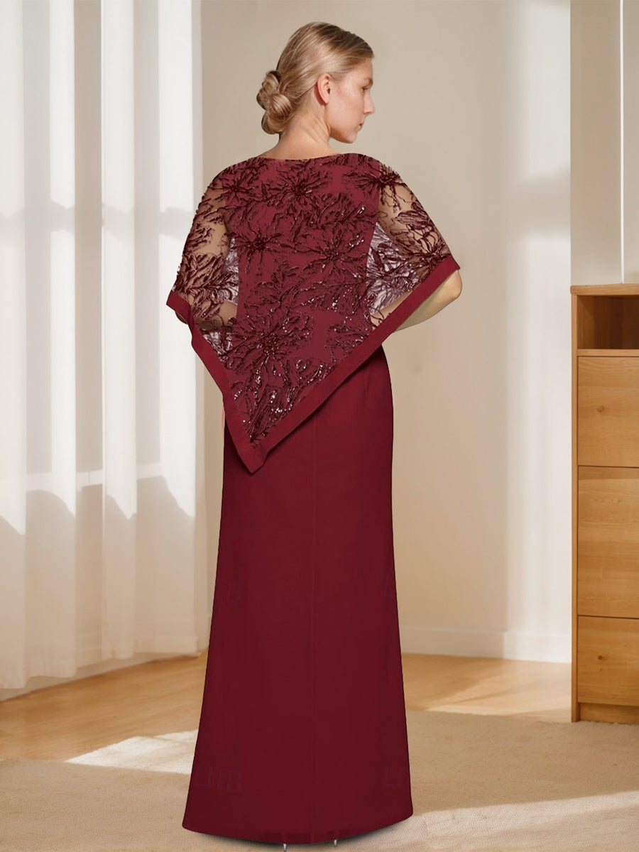 Floor-Length Mermaid/Trumpet Mother of the Bride Jewel Neck Gown with Side Split & Appliques-BMbridal