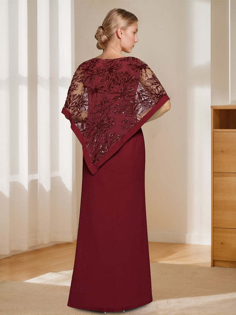 Floor-Length Mermaid/Trumpet Mother of the Bride Jewel Neck Gown with Side Split & Appliques-BMbridal
