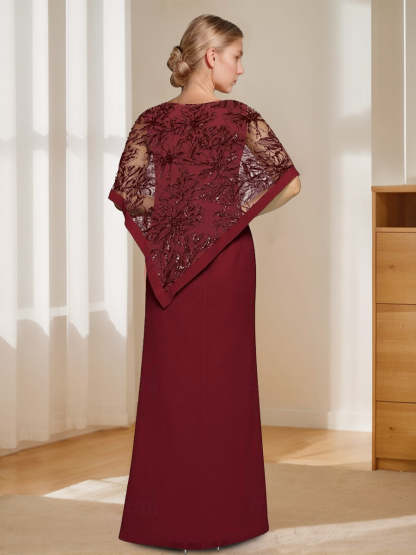 Floor-Length Mermaid/Trumpet Mother of the Bride Jewel Neck Gown with Side Split & Appliques-BMbridal