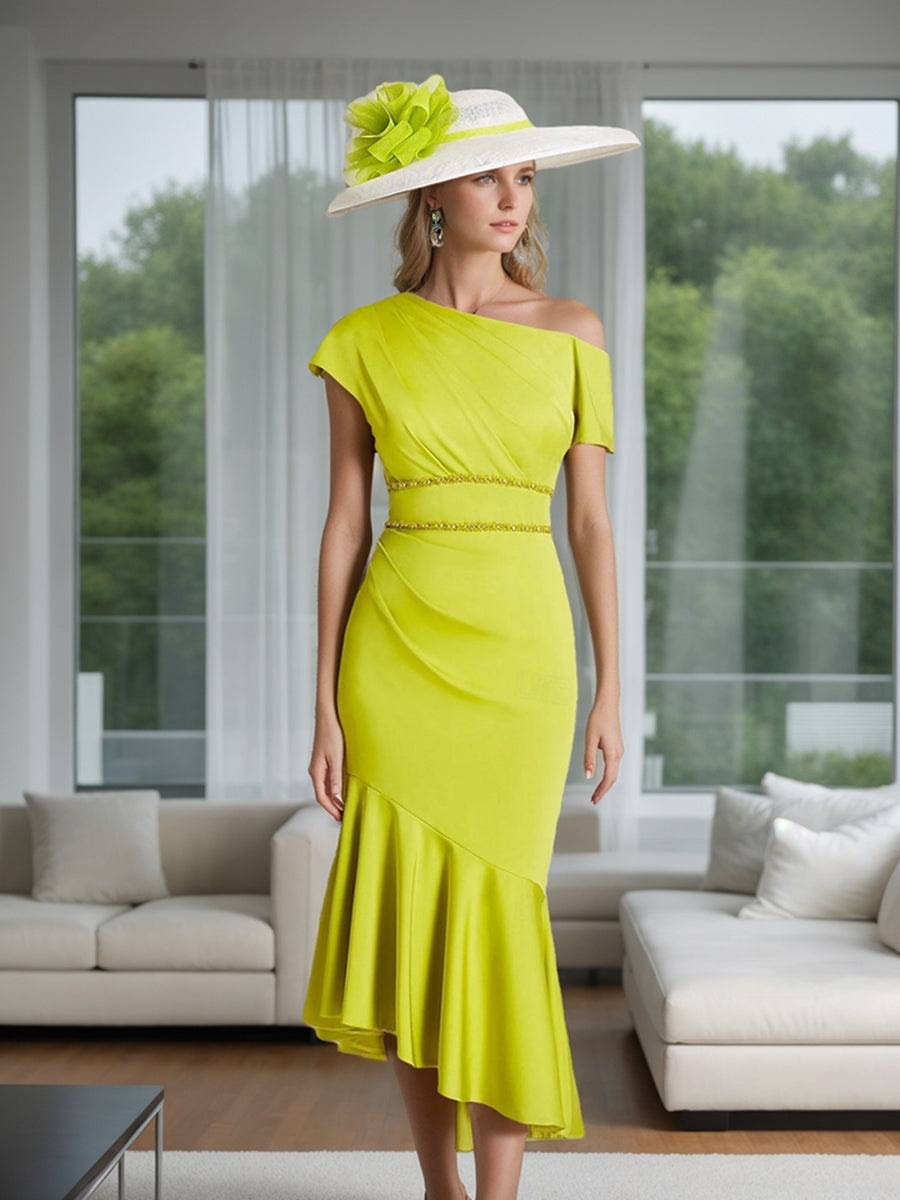 One-Shoulder Ruffled Trumpet/Mermaid Dress for Mothers of the Bride & Groom-BMbridal