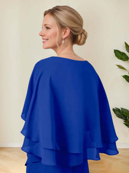 V-Neck A-Line Princess Floor-Length Mother of the Bride Dress with Half Sleeves and Ruffles in Regular & Plus Sizes-BMbridal