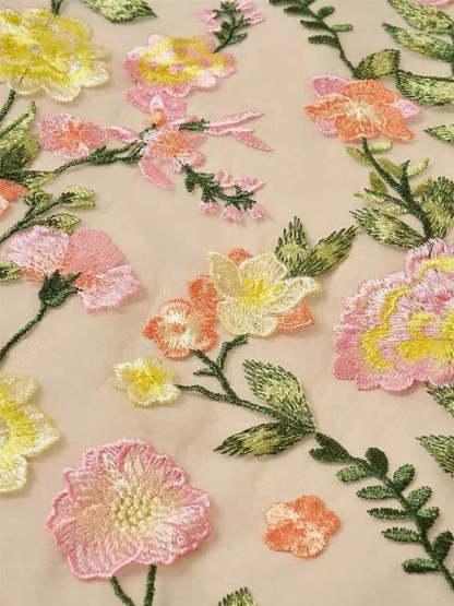 V-Neck Floral A-Line Mother of the Bride Dress with Short Sleeves and Embroidery-BMbridal