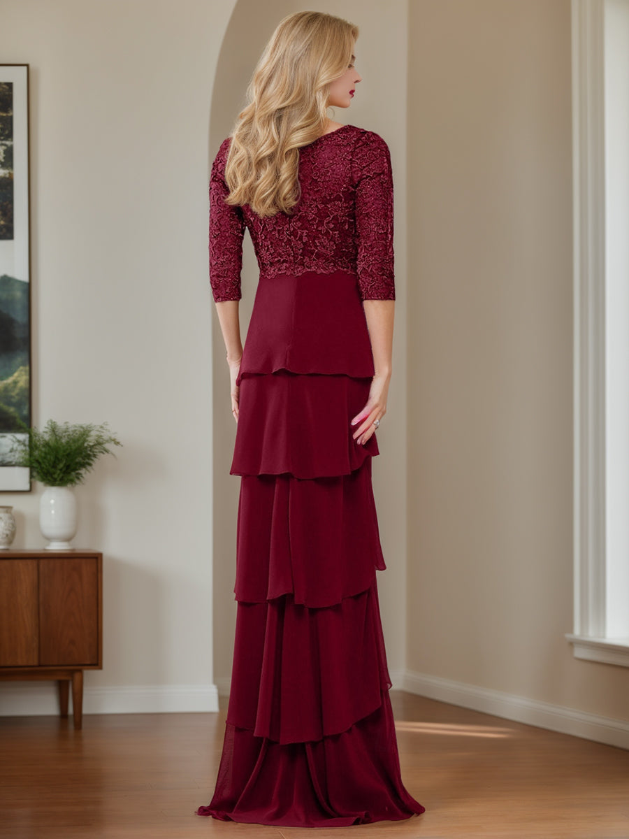 Elegant V-Neck Chiffon Sheath Dress for Mothers of the Bride & Groom with Ruffles and Appliques-BMbridal