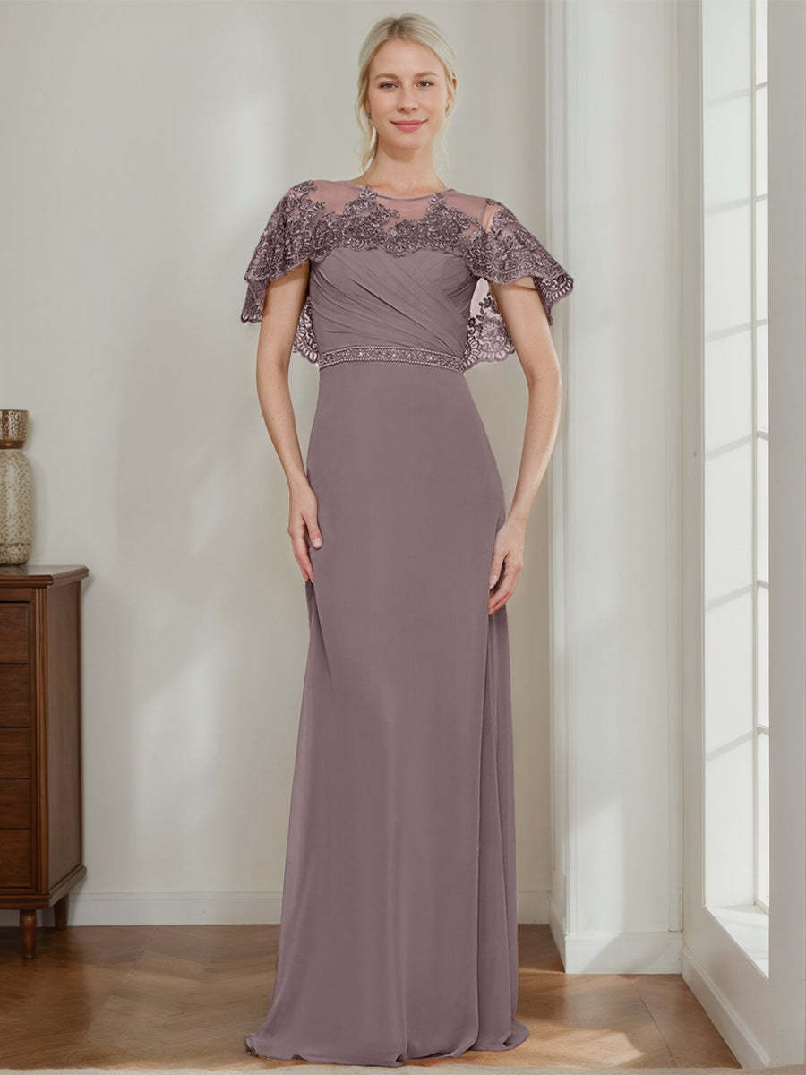 Elegant Jewel Neck Sheath/Column Dresses for Mother of the Bride & Groom with Appliques Belt and Beadings-BMbridal