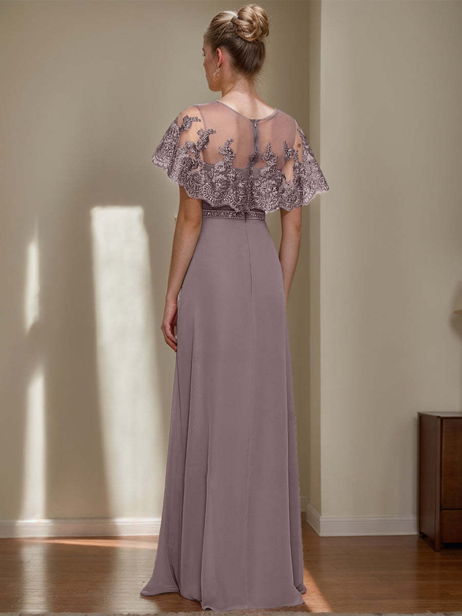 Elegant Jewel Neck Sheath/Column Dresses for Mother of the Bride & Groom with Appliques Belt and Beadings-BMbridal