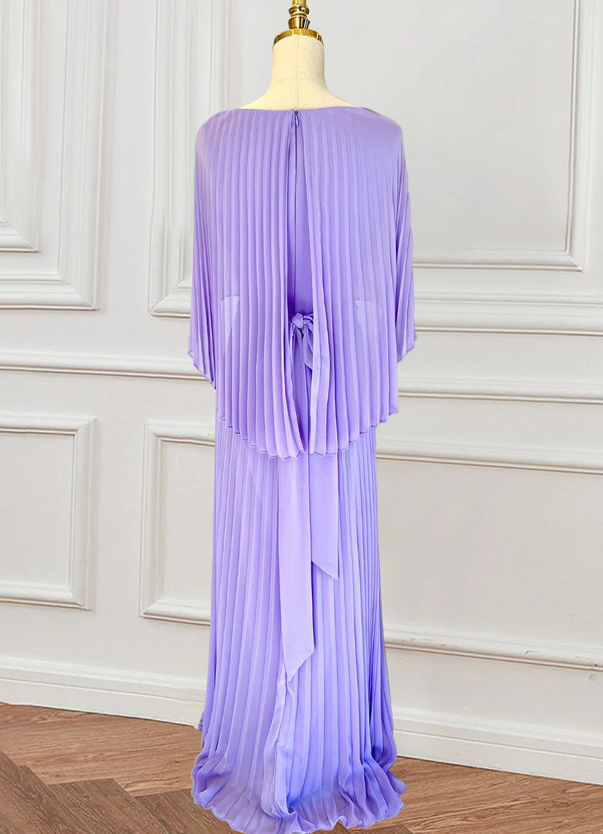 Scoop Neck Half-Sleeve Sheath/Column Dress with Pleats & Cape for Mothers of the Bride & Groom-BMbridal