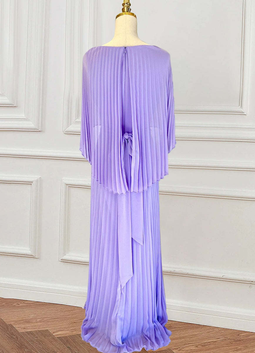Scoop Neck Half-Sleeve Sheath/Column Dress with Pleats & Cape for Mothers of the Bride & Groom-BMbridal