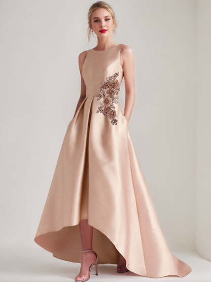 Asymmetrical Sleeveless A-Line/Princess Mother of the Bride & Groom Dress with Appliques and Pocket