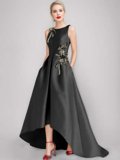 Elegant Asymmetrical A-Line Princess Scoop Mother of the Bride & Groom Sleeveless Dress with Appliques