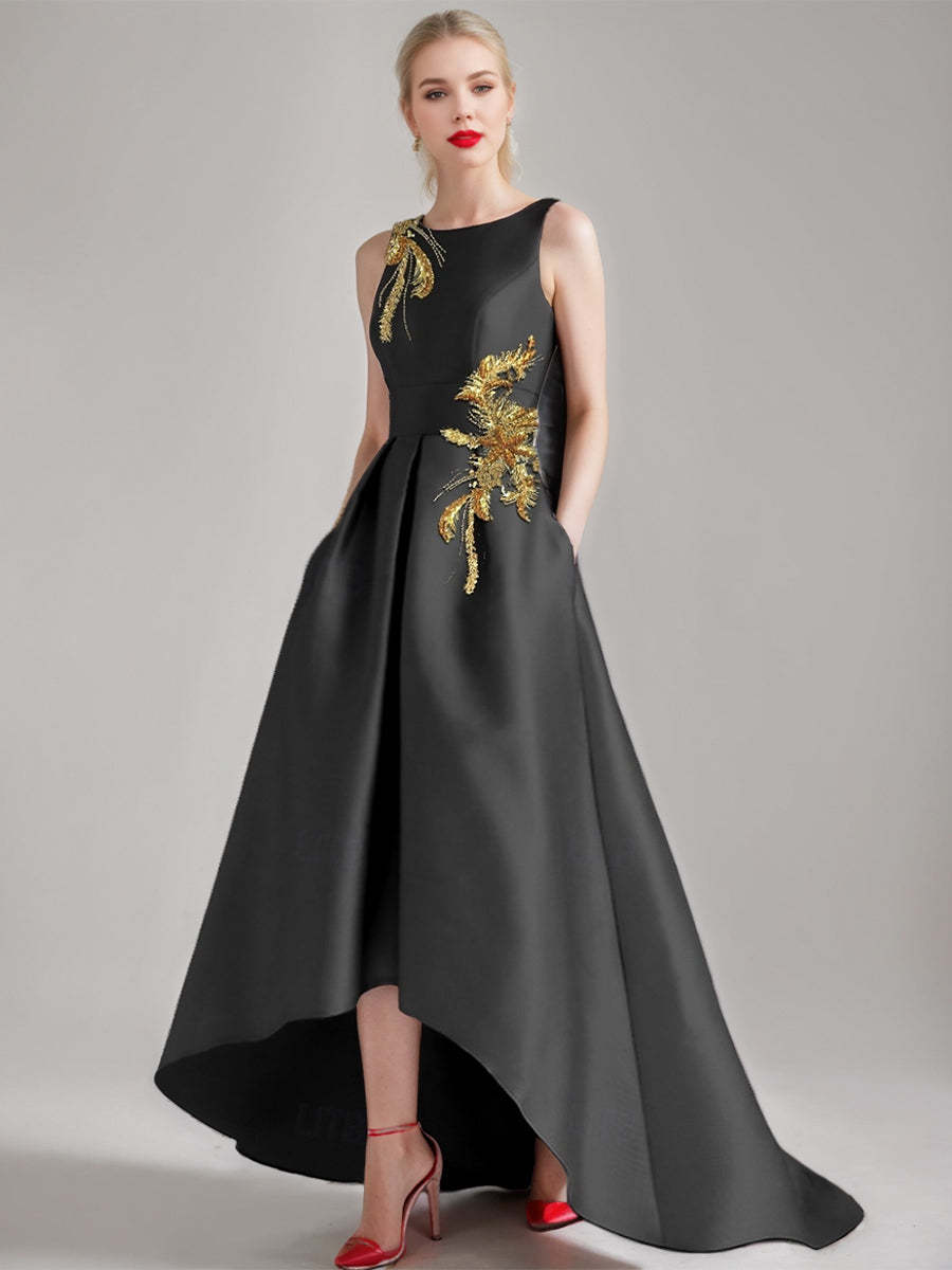 Elegant Asymmetrical A-Line Princess Scoop Mother of the Bride & Groom Sleeveless Dress with Appliques