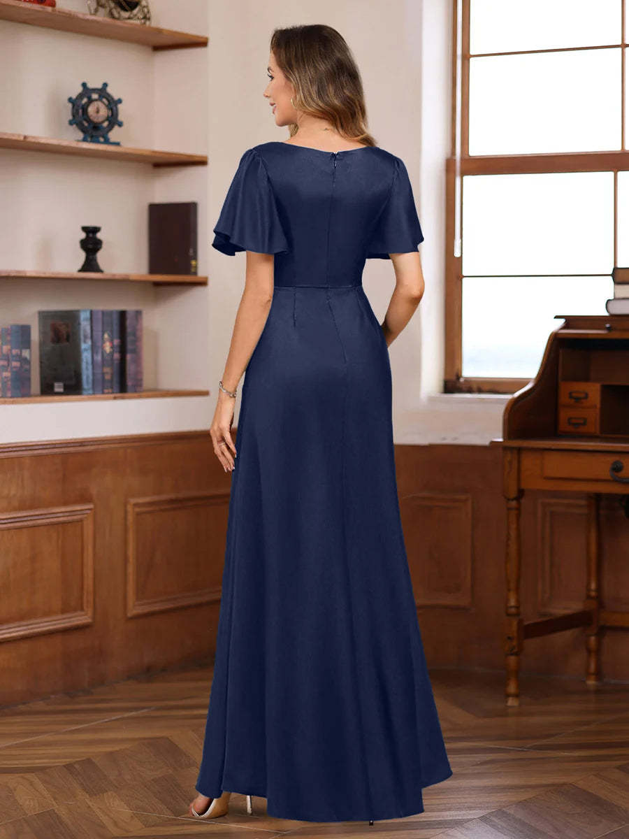 Elegant V-Neck A-Line Floor-Length Mother of the Bride Dress with Beadings and Sequins