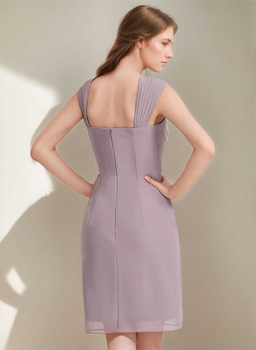 Square Neckline 3/4 Sleeve Knee-Length Sheath/Column Mother of the Bride Dress with Jacket Ruffles Pleats and Beads