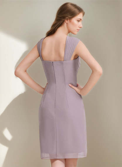 Square Neckline 3/4 Sleeve Knee-Length Sheath/Column Mother of the Bride Dress with Jacket Ruffles Pleats and Beads