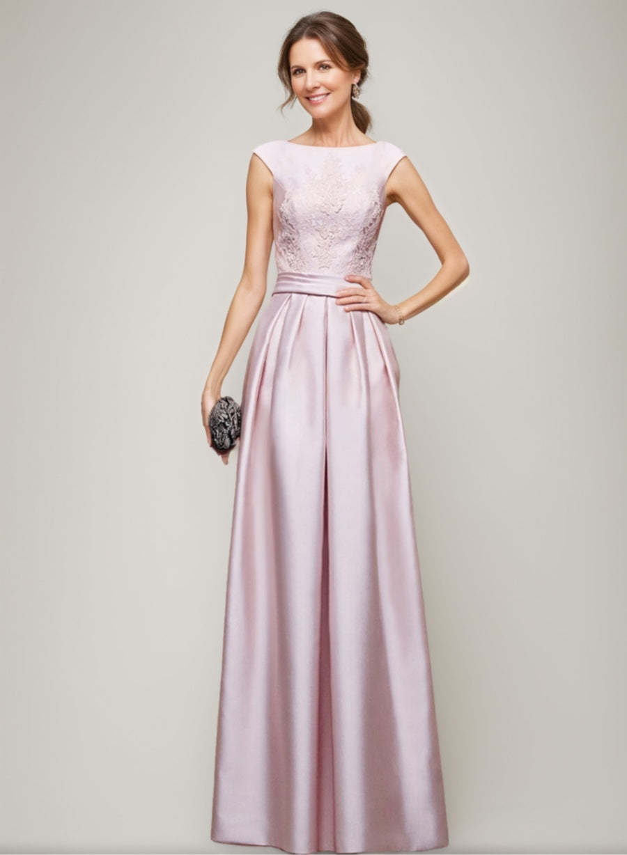 Elegant Scoop Sleeveless A-line Princess Floor-Length Mother Of the Bride Dresses with Lace & Pleats