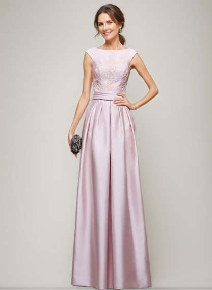 Elegant Scoop Sleeveless A-line Princess Floor-Length Mother Of the Bride Dresses with Lace & Pleats
