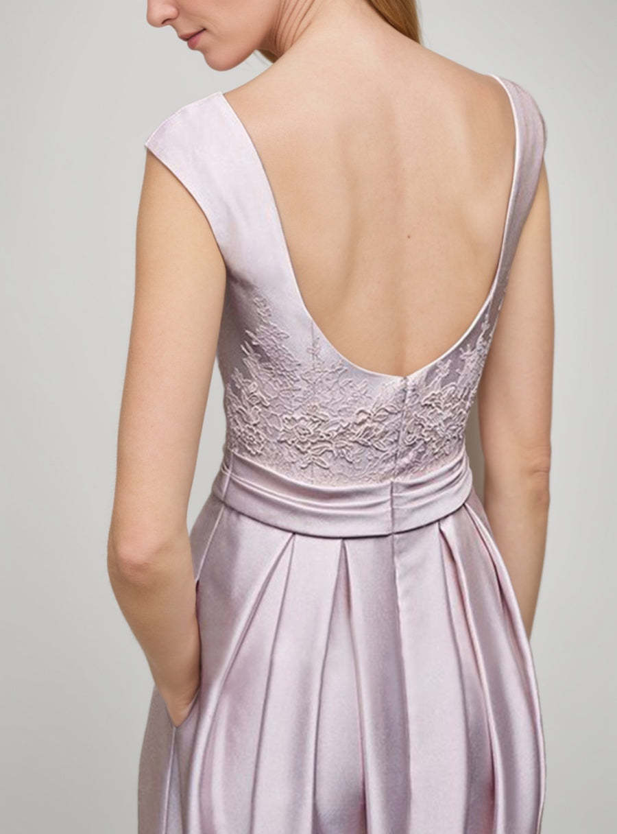 Elegant Scoop Sleeveless A-line Princess Floor-Length Mother Of the Bride Dresses with Lace & Pleats