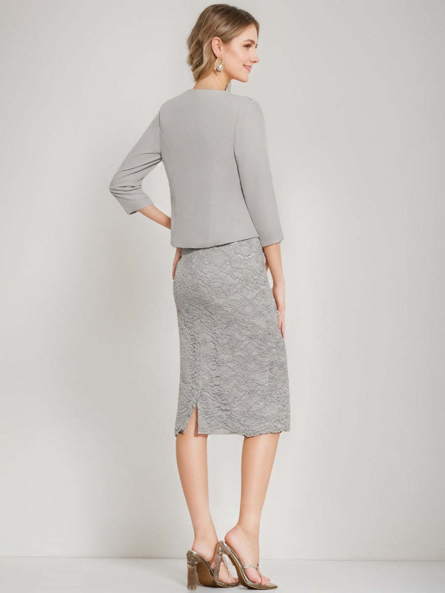 Tea-Length Mother of the Bride Sheath/Column Dress with Jacket & Crystals