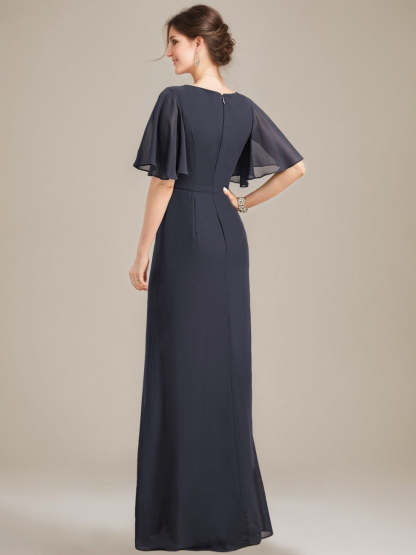 Princess A-line Jewel Neck Floor-Length Mother of the Bride Dress with Ruffles Crystals and Beads