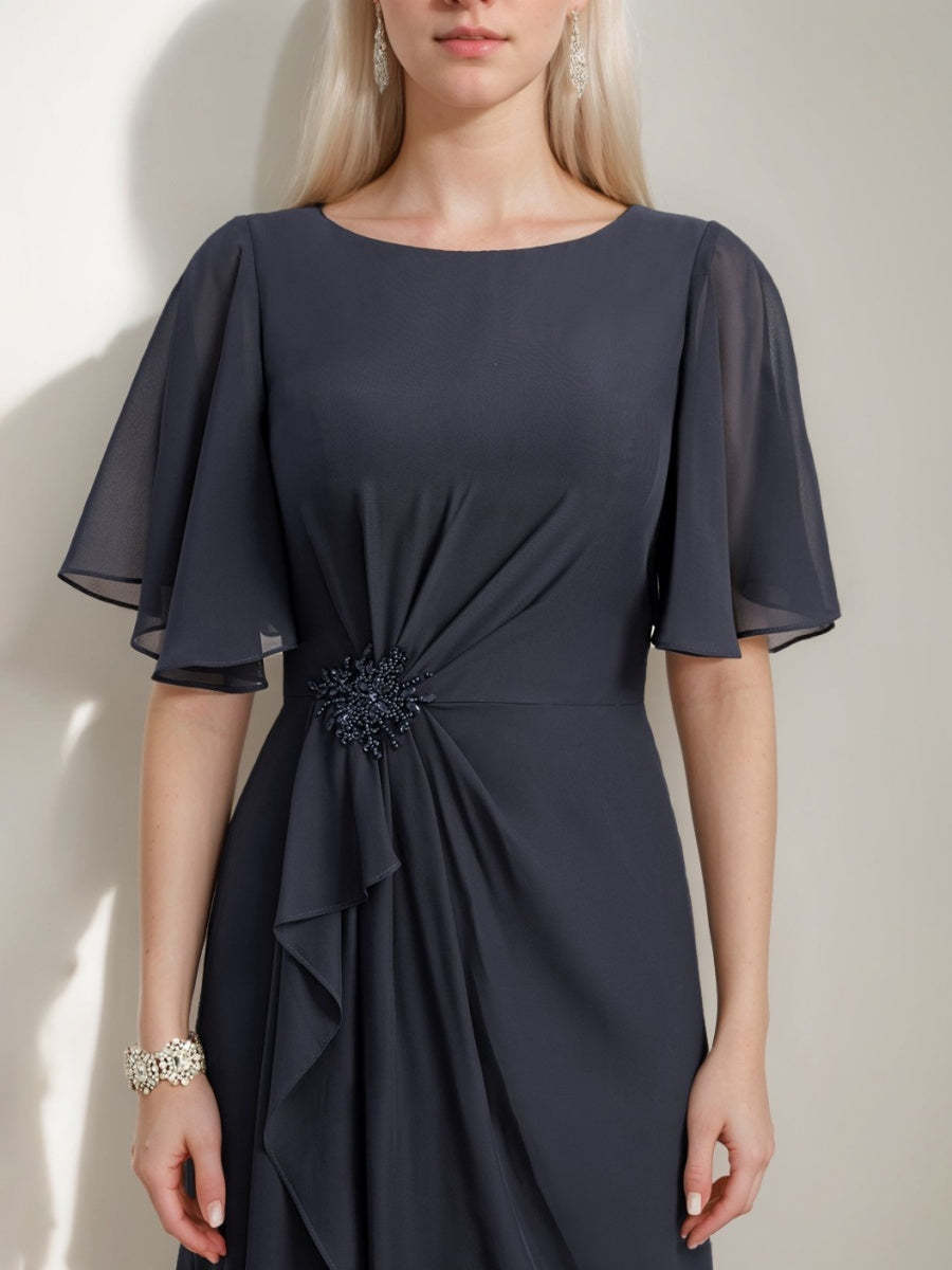 Princess A-line Jewel Neck Floor-Length Mother of the Bride Dress with Ruffles Crystals and Beads