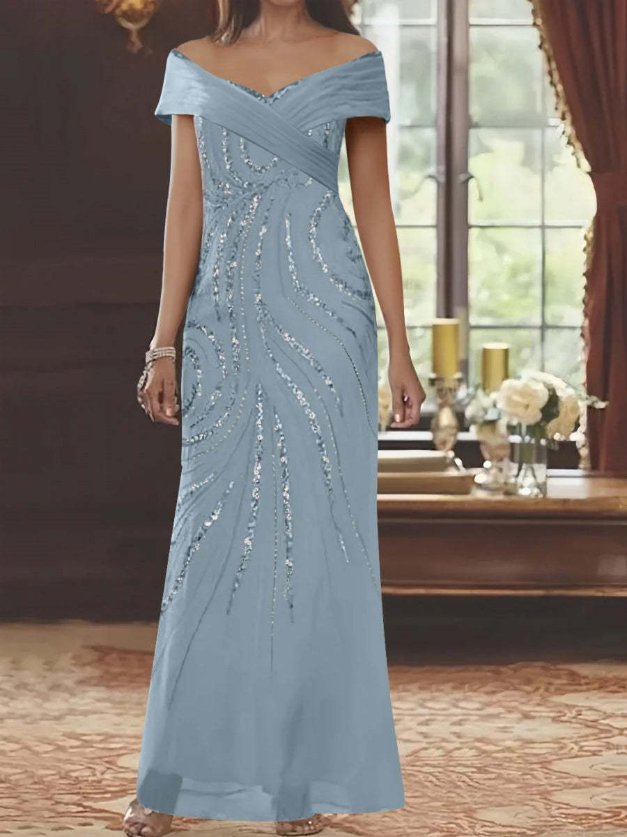 Off-the-shoulder Floor-Length Sequined Sheath/Column Mother of the Bride Dresses