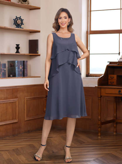 Knee-Length A-Line Princess Scoop Mother of the Bride & Groom Dresses with Beaded Jacket and Ruffles