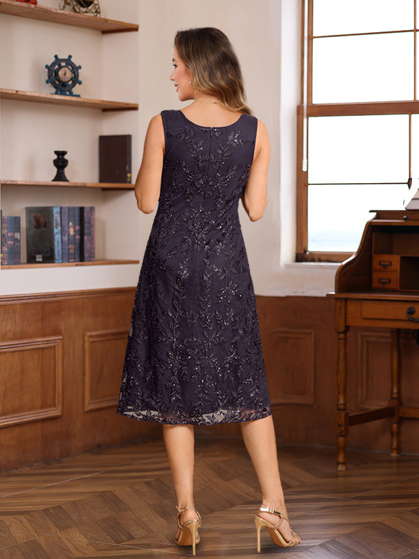 Knee-Length A-Line/Princess Mother of the Bride & Groom Dresses with Scoop Neck Jacket Lace Appliques and Sequins