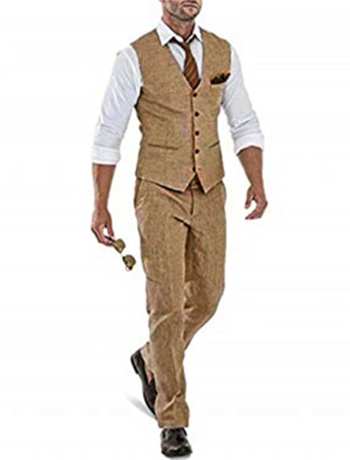 Solid Colored Linen Suits For Men - Tailored Fit Single Breasted 2-Piece Set-BMbridal