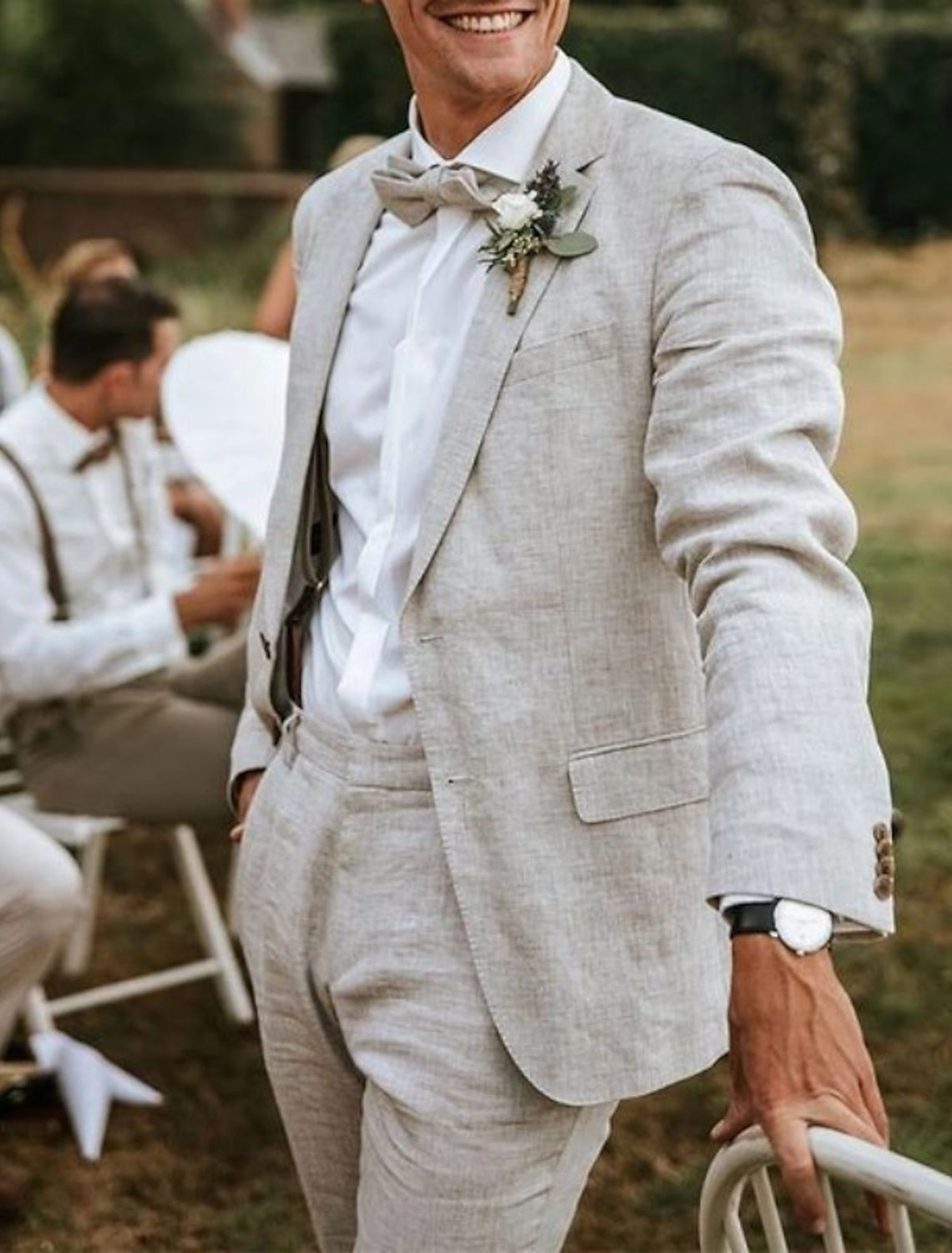 Two-Piece Men's Linen Suit In Solid Colors Tailored Fit With Single Breasted Two-Button Design-BMbridal