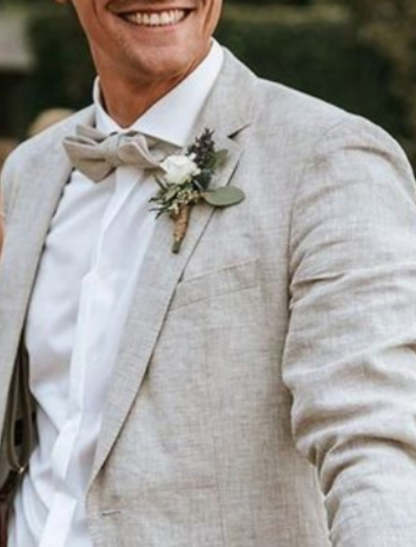 Two-Piece Men's Linen Suit In Solid Colors Tailored Fit With Single Breasted Two-Button Design-BMbridal