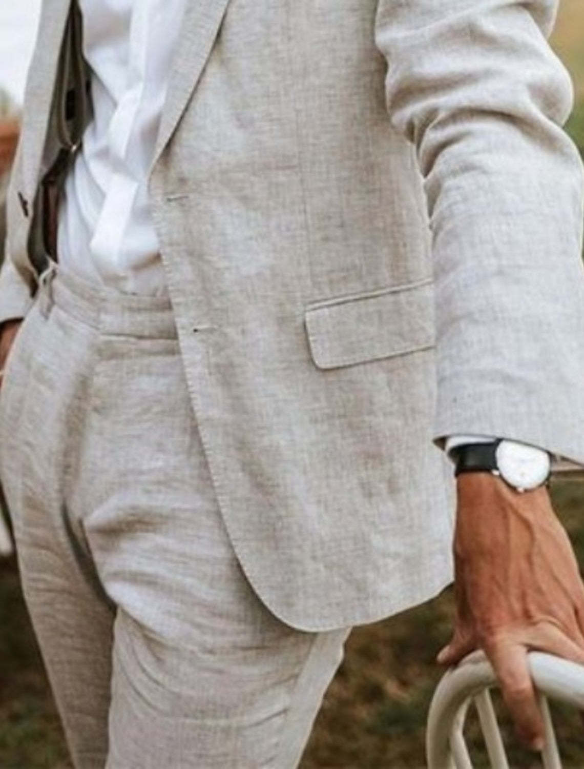 Two-Piece Men's Linen Suit In Solid Colors Tailored Fit With Single Breasted Two-Button Design-BMbridal