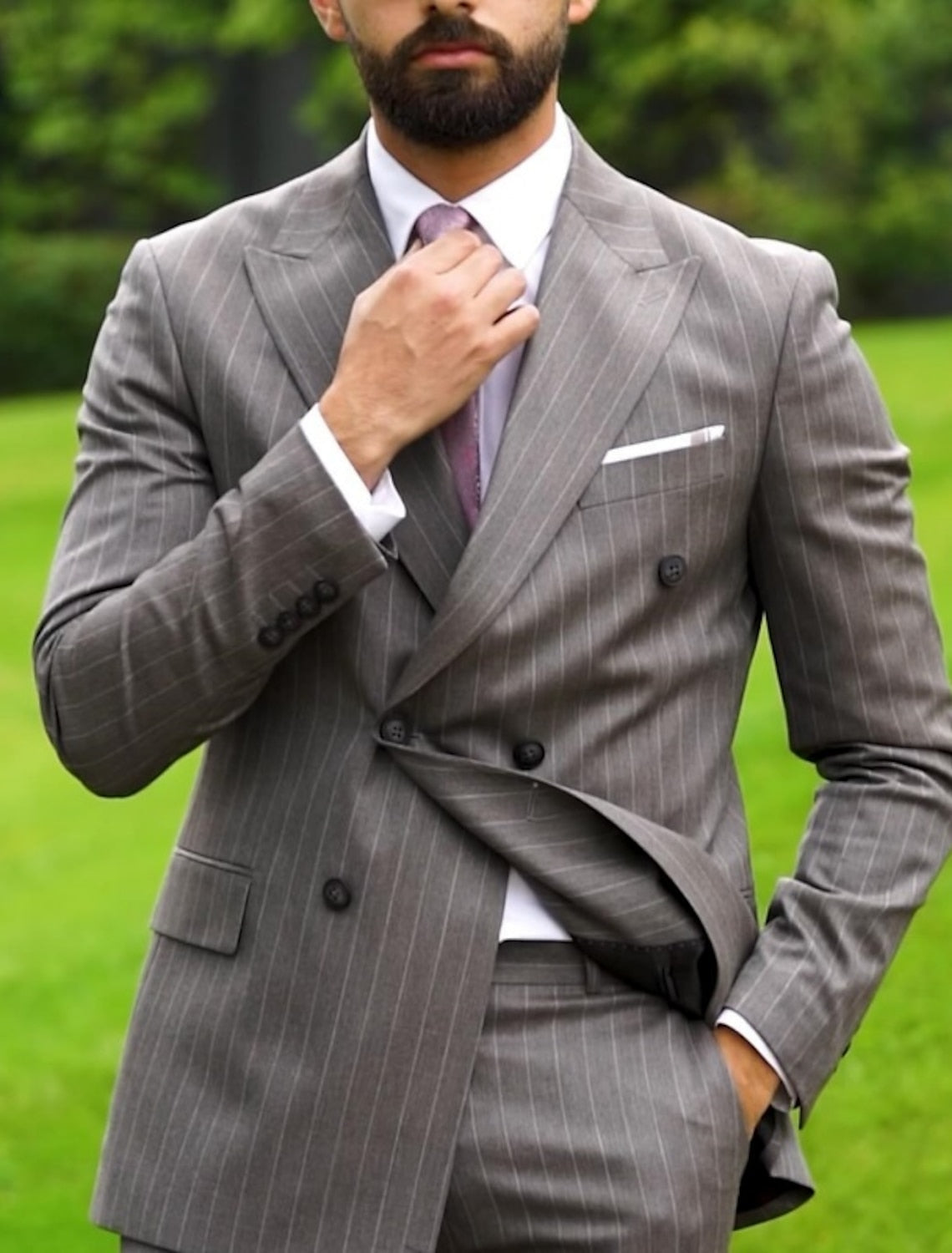 Double Breasted Six-Button Tailored Fit Wedding Suit For Men In Solid Colors-BMbridal