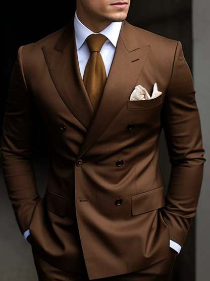 Double Breasted Six-Button Tailored Fit Wedding Suit For Men In Solid Colors-BMbridal
