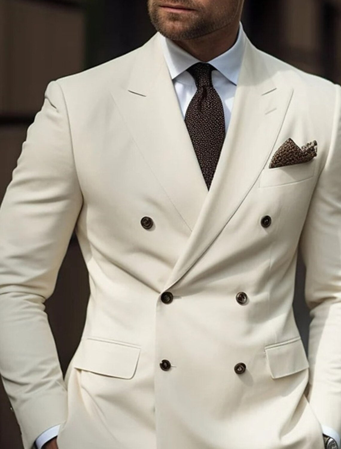 Double Breasted Six-Button Tailored Suit For Men In Solid Colors-BMbridal