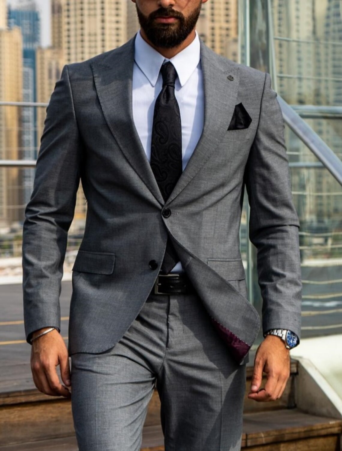 Two-Piece Solid Colored Wedding Suit For Men Tailored Fit With Single Breast And Two Buttons-BMbridal