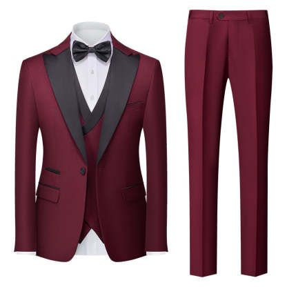Men's Tailored Fit Single Breasted One-Button 3-Piece Wedding Suits In Burgundy Green Pink Red Blue And White-BMbridal