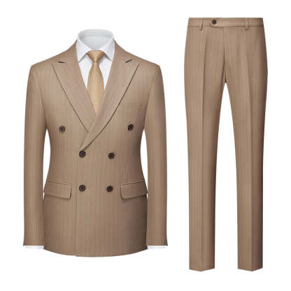 Men's Tailored Fit Double Breasted 2-Piece Striped Wedding Suit In Blue Khaki Burgundy Gray And Black With Six Buttons-BMbridal