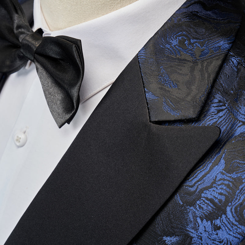 Men's Tailored Fit Single Breasted One-Button 3-Piece Printed Wedding Suit In Blue Red Gold And Black-BMbridal