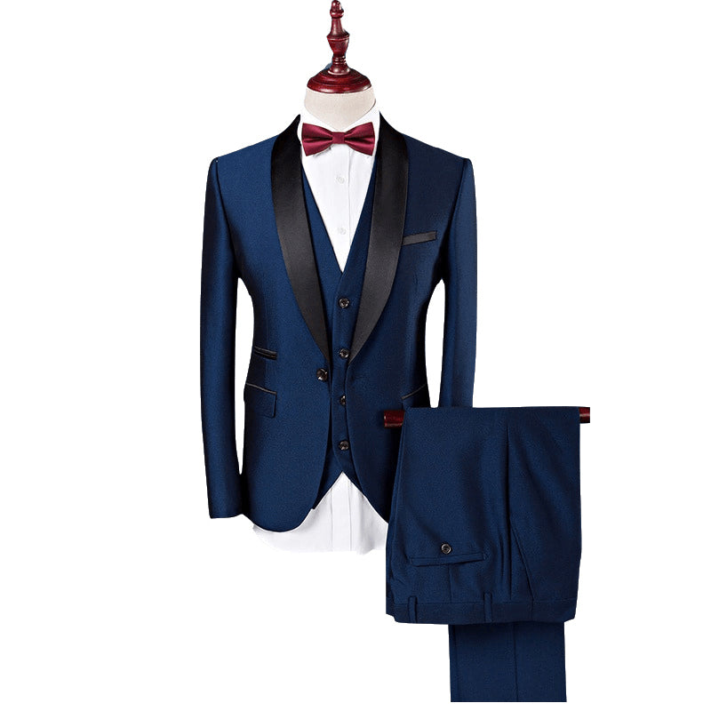 Men's Tailored Fit Single Breasted One-Button 3-Piece Wedding Suit In Burgundy White And Blue-BMbridal