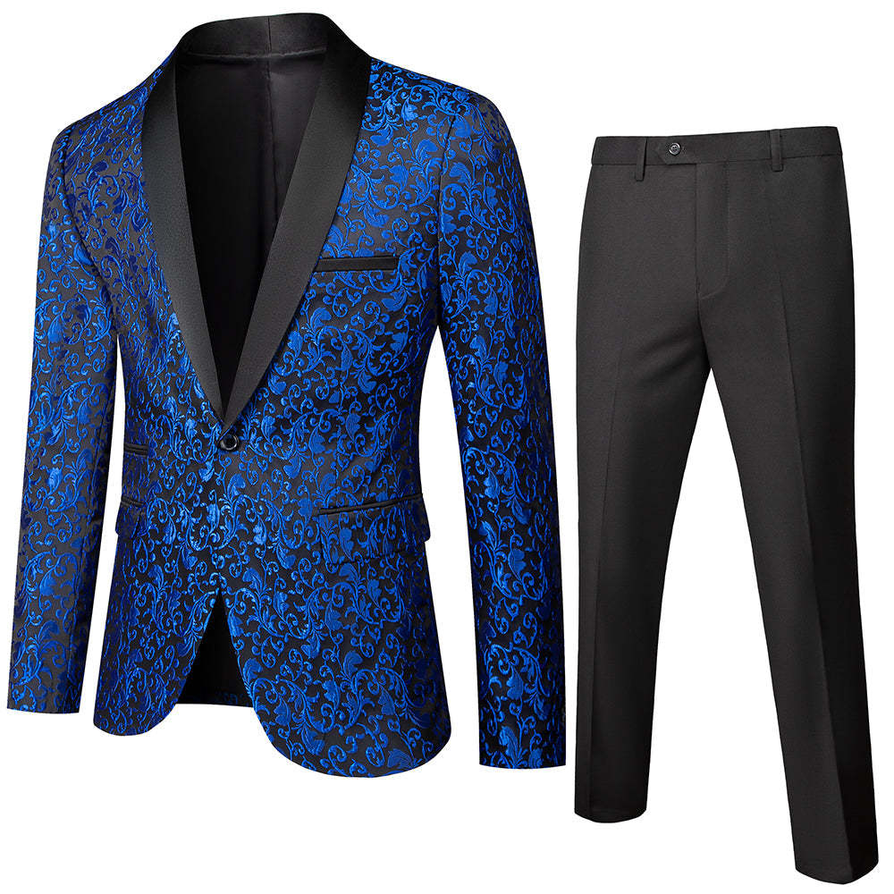 Men's Tailored Fit Single Breasted One-Button 2 Pieces Printed Prom Party Suits In Blue White Black And Burgundy-BMbridal