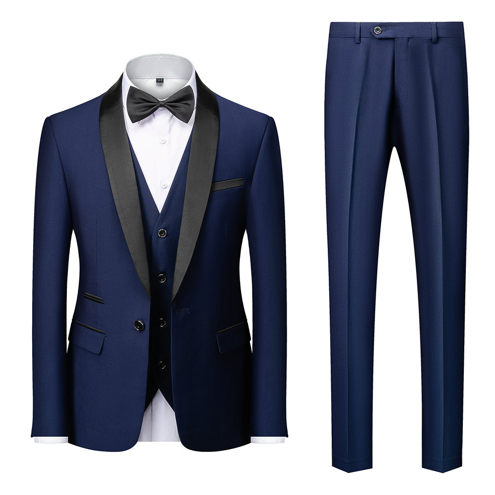 Men's Tailored Fit Single Breasted One-Button 3-Piece Wedding Suit In Blue Burgundy Gray Red And Black-BMbridal