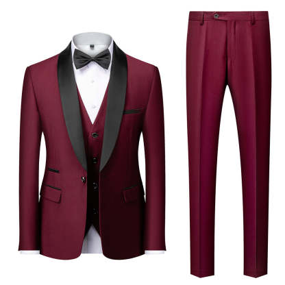 Men's Tailored Fit Single Breasted One-Button 3-Piece Wedding Suit In Blue Burgundy Gray Red And Black-BMbridal