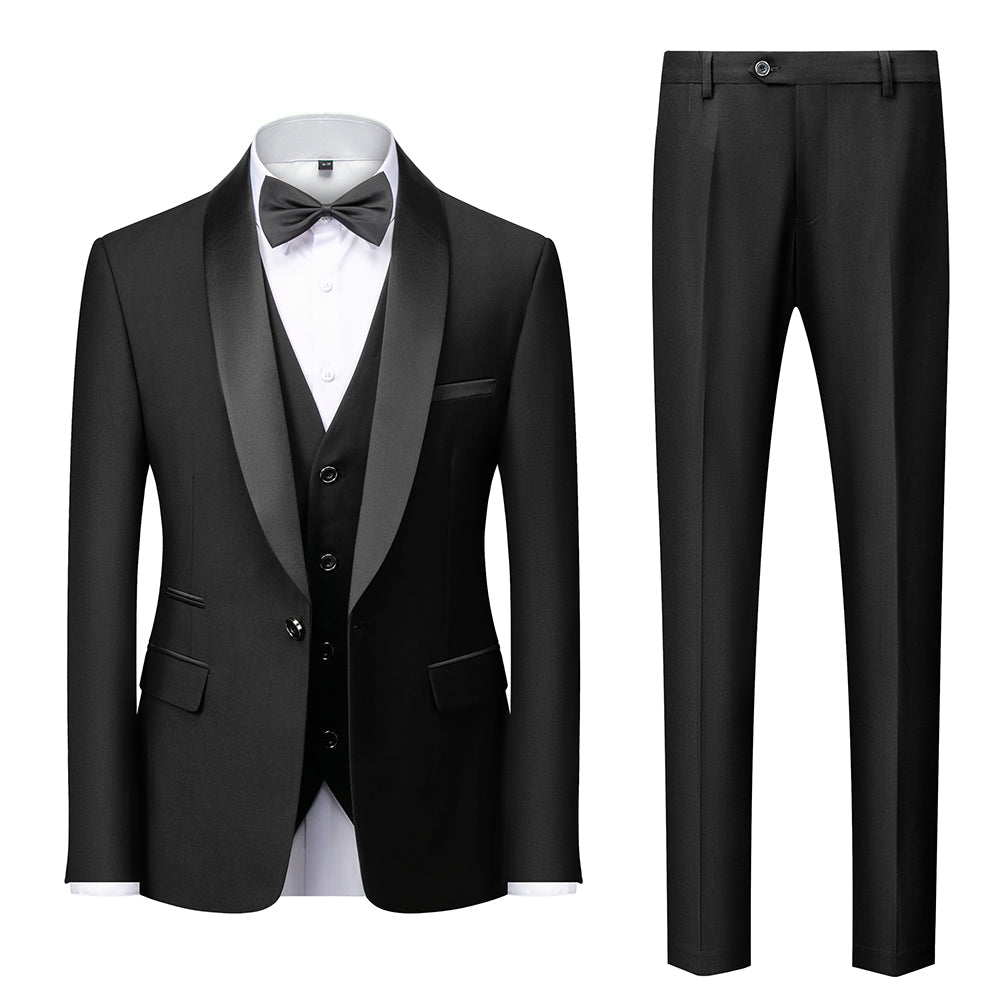 Men's Tailored Fit Single Breasted One-Button 3-Piece Wedding Suit In Blue Burgundy Gray Red And Black-BMbridal