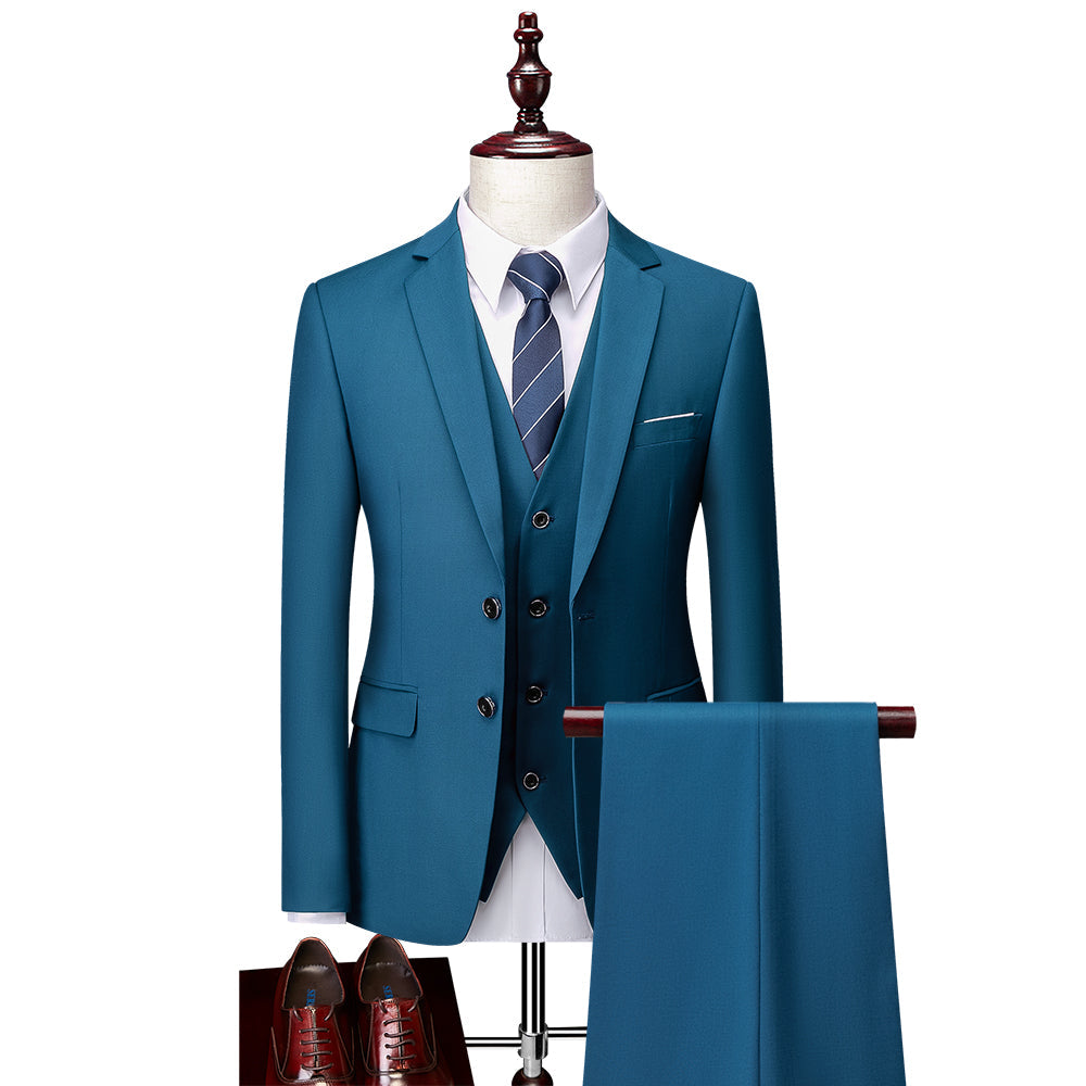 Men's Tailored Fit Single Breasted 3-Piece Wedding Suit In Blue Ivory Purple Burgundy White Green And Black-BMbridal