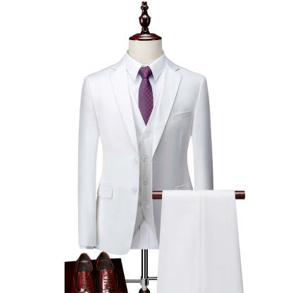 Men's Tailored Fit Single Breasted 3-Piece Wedding Suit In Blue Ivory Purple Burgundy White Green And Black-BMbridal