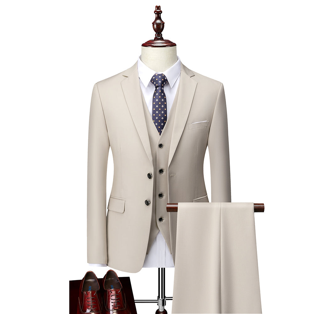 Men's Tailored Fit Single Breasted 3-Piece Wedding Suit In Blue Ivory Purple Burgundy White Green And Black-BMbridal